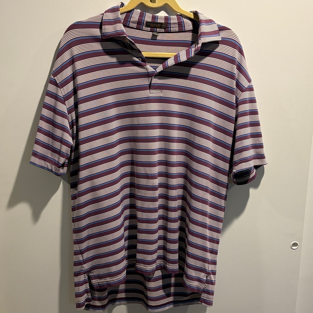 Peter Millar Purple and White Striped Polo